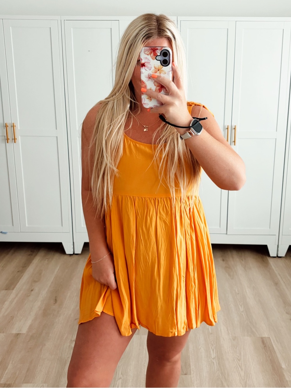 Orange tie strap flowy mini sun dress